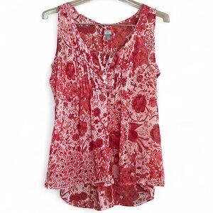 Y2K Vintage Converse Red and White Floral Sheer Tank Top Women’s Large